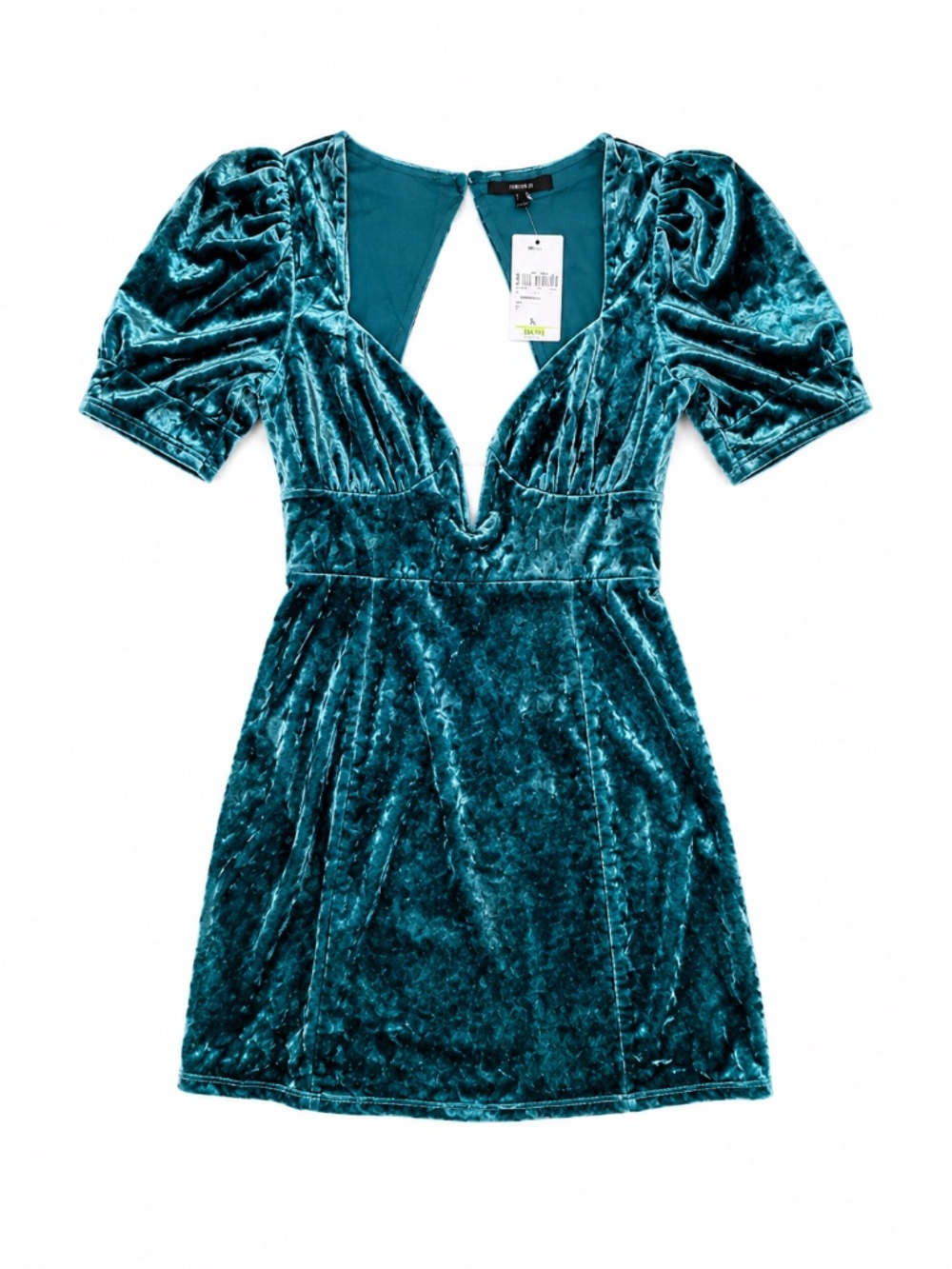 Forever 21 Teal Crushed Velvet Mini Dress NWT L